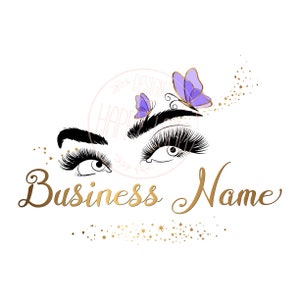 Eyelash logo, beauty logo, custom logo design, lash butterfly logo, purple gold lashes logo, brows eyelashes logo, lash graphic design