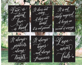 Set of 6 Wedding Aisle Signs, 1 Corinthians 13 Wedding Signs, Love is Patient, Love is Kind, Hand Painted Wedding Signage, Love Signs 16x20