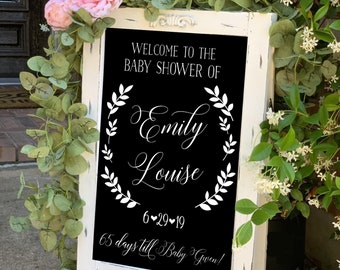 Baby Shower Chalkboard Easel • Baby Shower Welcome Sign • Baby Shower Easel • Days Till Baby Sign • White Chalkboard Easel