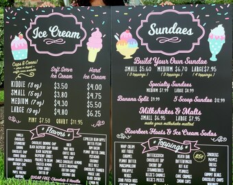 Ice Cream Shop Menu • Restaurant Menu Sign • Food Truck Sign • Business Chalkboard Sign • Social Media Sign Custom Chalkboard Menu