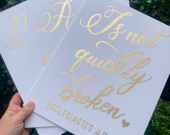 Set of 6 Wedding Aisle Signs, Ecclesiastes Wedding Signs, A cord of three strands not quickly broken, Hand Painted Wedding Signage