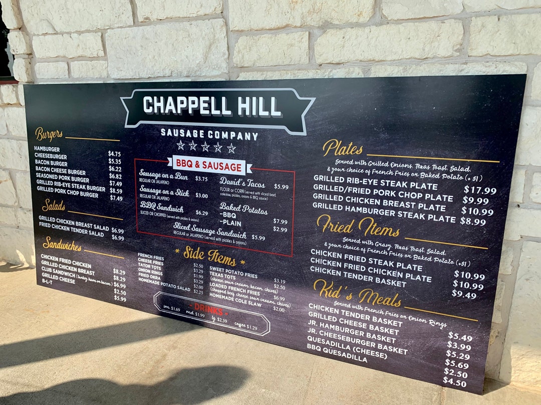 BBQ MENU SIGN Restaurant Menu Sign Food Truck Sign Business Menu Sign