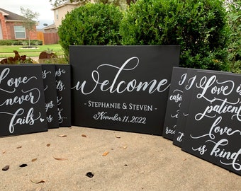 Set of 6 Wedding Aisle Signs, 1 Corinthians 13 Wedding Signs, Love is Patient, Love is Kind, Hand Painted Wedding Signage, Love Signs