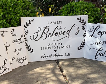 Set of 6 Wedding Aisle Signs, 1 Corinthians 13 Wedding Signs, Love is Patient, Love is Kind, Hand Painted Wedding Signage