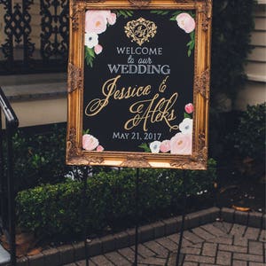 HAND PAINTED Floral Wedding Welcome Sign with Couples Names , Elegant Wedding Sign, Personalized Wedding Sign, Monogram Wedding Sign image 5
