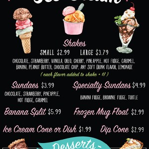 Ice Cream Shop Menu Restaurant Menu Sign Food Truck Sign Business