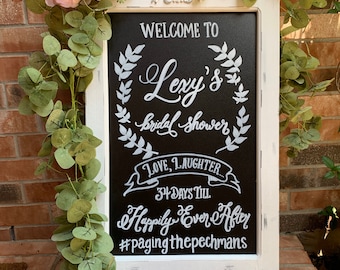Bridal Shower Sign • Wedding Shower Sign Rustic Easel (Sandwich Board Style) White Chalkboard Easel • Happily Ever After Sign