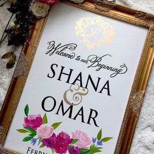 HAND PAINTED Floral Wedding Welcome Sign with Couples Names , Elegant Wedding Sign, Personalized Wedding Sign, Monogram Wedding Sign image 2