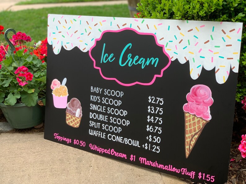 Ice Cream Shop Menu Restaurant Menu Sign Food Truck Sign Business Chalkboard Sign Social Media Sign Custom Chalkboard Menu image 3