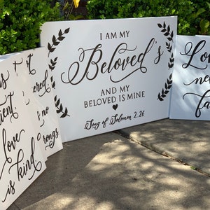 Set of 6 Wedding Aisle Signs, 1 Corinthians 13 Wedding Signs, Love is Patient, Love is Kind, Hand Painted Wedding Signage image 10