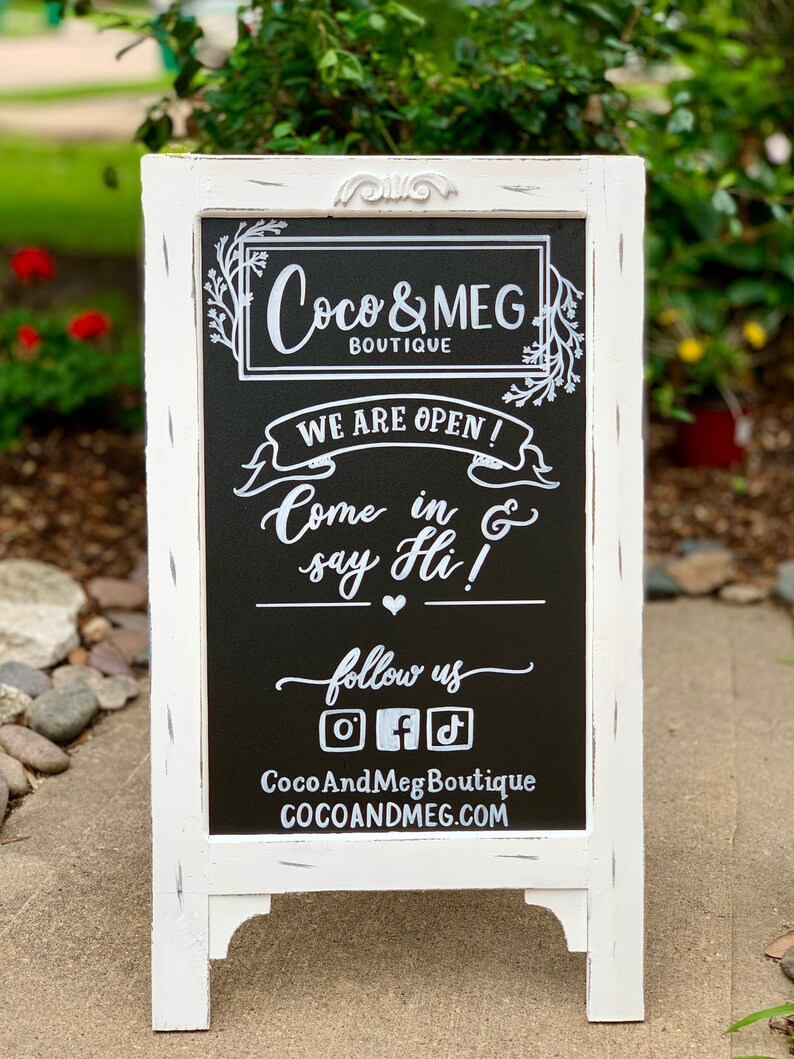 Coffee Shop Chalkboard Easel Boutique Sign Business Chalkboard Sign Easel Social Media Sign Sign Custom Logo Sign Pop Up Shop Sign immagine 2