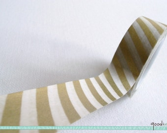Gold and White Stripes Washi Tape / Masking Tape - 10m