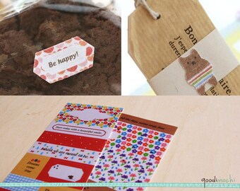 Animal & Label Red Sticker Seal / Fabric Sticker Set - 2 Sheets, 36 Pcs - Bear, Bird, Squirrel, Christmas Tree, Be Happy, Thank You