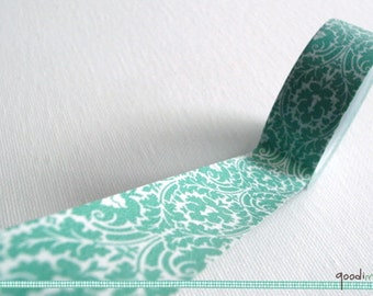 Washi Tape - Green Royal Pattern // Pattern Washi Tape, Green Washi Tape, Elegant Washi Tape, Classy Washi Tape, Masking Tape // 10m