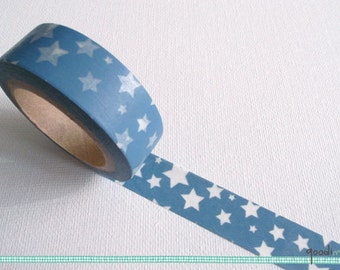 White Star Pattern on Blue Washi Tape / Masking Tape - 10m