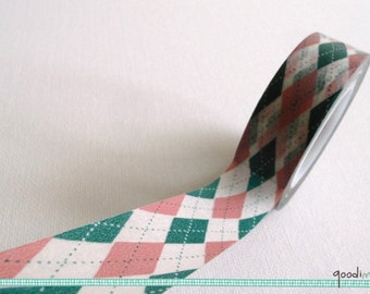 Argyle Pink & Green patrón Washi Tape / Masking Tape - 10m, 1 rodillo