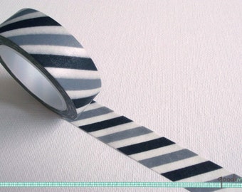 White, Grey and Black Stripes Washi Tape / Masking Tape - 10m