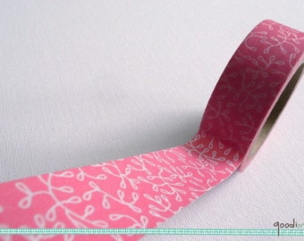 Pink Elegant Floral Pattern Washi Tape / Masking Tape - 10m - White, Japanese Style