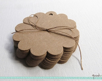 Cookie Shaped Kraft Tags - Set of 20 - Hang Tags, Gift Tags, Wedding Favor Tags, Label, Die Cut, Merchandise Tags - 2.4" by 2.4"