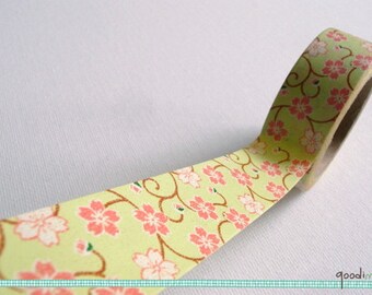 Yellow Floral Washi Tape / Masking Tape - Sakura, Vine,10m