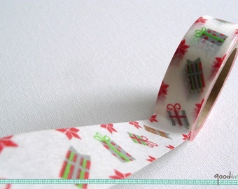 Washi Tape -  X'mas Gifts  // Christmas Washi Tape, Festive Washi Tape, Red Washi Tape, Gift Washi Tape, Masking Tape // 10m