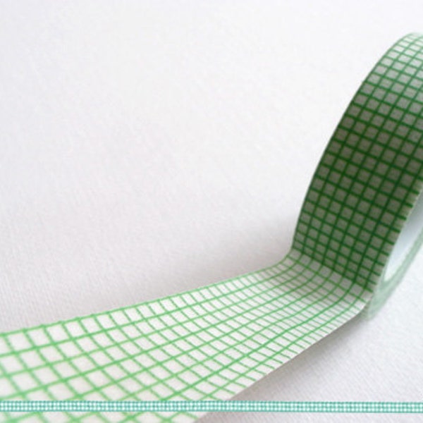 Washi Tape -  Green Grid  // Green Washi Tape, Grid Washi Tape, Plain Washi Tape, Pattern Washi Tape, Masking Tape // 10m