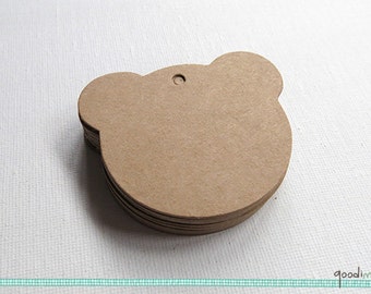 Bear Shaped Kraft Tags - Set of 20 - Hang Tags, Gift Tags, Wedding Favor Tags, Label, Die Cut, Merchandise Tags - 2.4" by 2"