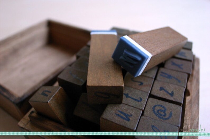 Alphabet Rubber Stamp Set, Handwriting Lowercase Letters in Wooden Box // Wood Letter Stamps, Vintage Look Stamps // Set of 28 Pcs image 3