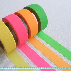 Fluorescent Color Washi Tape / Masking Tape // Your Choice of Color - Yellow, Pink, Orange, Green // 10m, 1 Roll