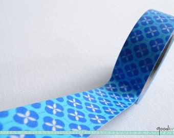 Blue Quatrefoil // Floral Pattern // Washi Tape / Masking Tape - Classic, 10m, 1 Roll