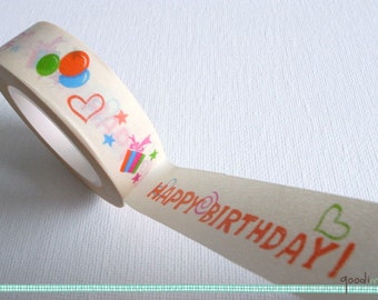 Washi Tape - Happy Birthday // Birthday Washi Tape, Birthday Party Washi Tape, Celebration Washi Tape, Masking Tape // 10m