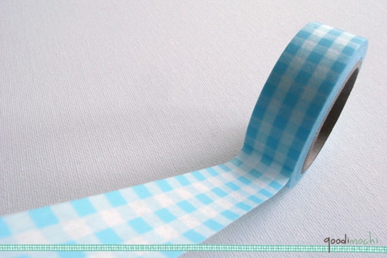 Sky Blue Gingham Checks Washi Tape / Masking Tape 10m image 1