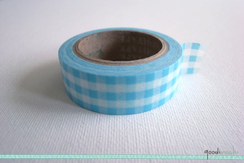 Sky Blue Gingham Checks Washi Tape / Masking Tape 10m image 2