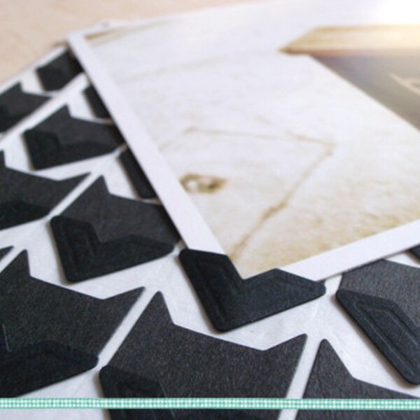 Black Photo Corner Stickers // Scrapbook Embellishment, Album Embellishment, Diary, Journal // Self-Adhesive, Paper // 2 Sheets, 48 Pcs