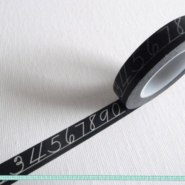 Washi Tape - Nummer im Stil / / Anzahl Washi Tape, schwarz und weiß Washi Tape, Messung Washi Tape, Mode, Klebeband / / 10m