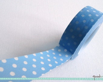 White Polka Dots Washi Tape / Masking Tape - 10m, 1 Roll, blue