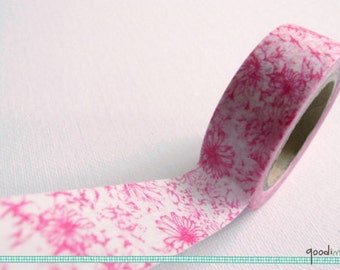 Pink Chrysanthemum Washi Tape / Masking Tape - Floral Pattern,10m, 1 Roll