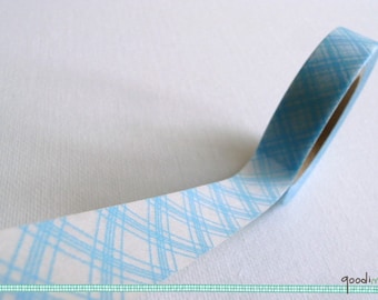 Light Blue Check Pattern Washi Tape / Masking Tape - 10m, 1 Roll, White