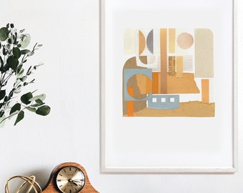 Honey Abstract Collage Modern Art Signed Print by Kate Sampson, Original Design Red Gate Arts, Geometric Cubist Pattern