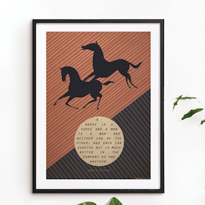 Original Design Japanese Horse Quote A3 A2 A1 Poster Art Deco Bauhaus Print Vintage Vogue Horses Animals Modern Style Zen image 1