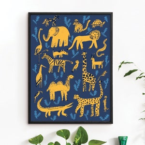 Serengeti Animals Poster, Children's Art Print Zoological Painting Zebra Lion Giraffe Elephant, Baby's Nursery Artwork Kid's Boy's Art Print