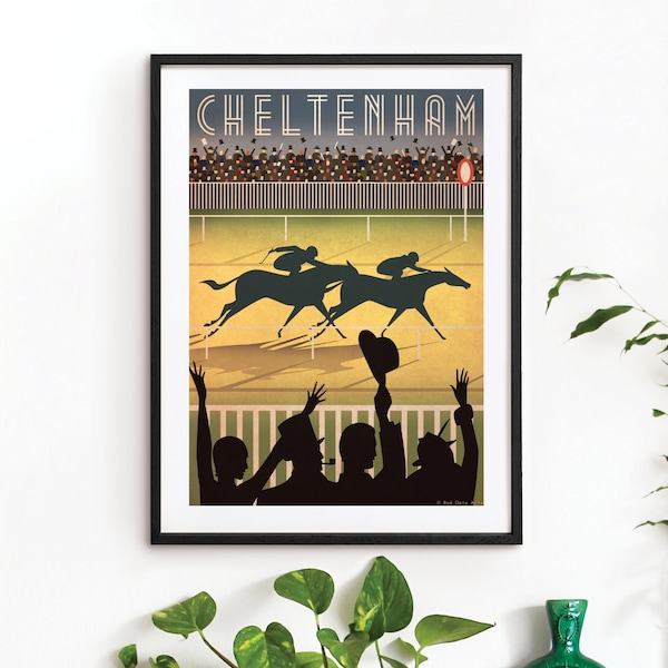 Cheltenham Races Poster Horse Art Deco Print Bauhaus Vintage Vogue Horses Animals Royal Ascot Racecourse A3 A2 A1 Original Design