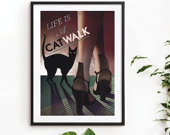 Art Deco Cat Vogue Poster Print Vintage A3 A2 A1 1920's 1940's 1930's 1950's Style Shoes Pin Up Vanity Fair Original Design Bauhaus