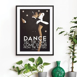 Tanz Tango Art Deco Plakat Druck A3 A2 A1 Vintage 1940's W.H. Auden Zitat, Romantisches Paar, Bauhaus, Vogue, Original Design, Kate Sampson