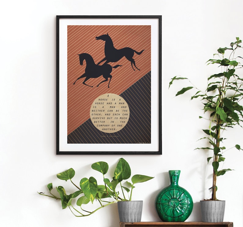 Original Design Japanese Horse Quote A3 A2 A1 Poster Art Deco Bauhaus Print Vintage Vogue Horses Animals Modern Style Zen image 1