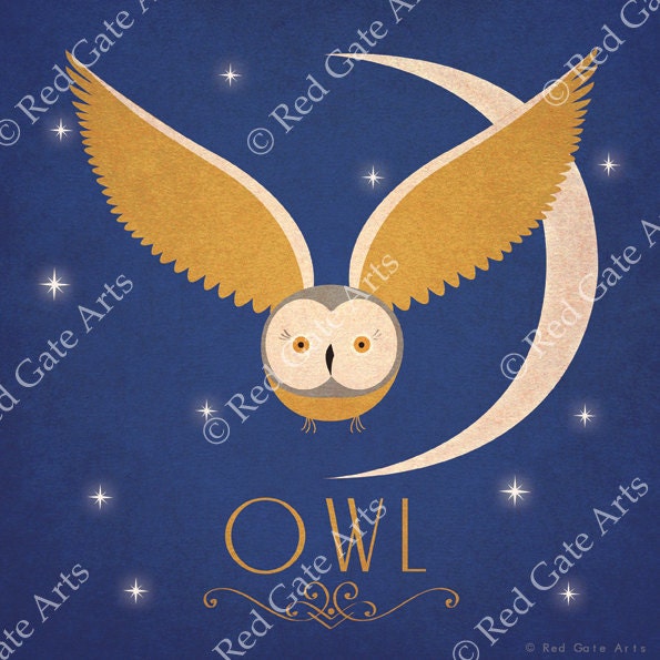 Owl Print Childrens Art Deco Baby Nursery Animal Alphabet Etsy