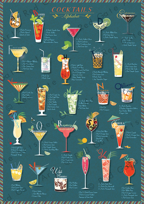 Cocktails AZ Alphabet Poster Print Gin Prosecco Whisky Drink Etsy