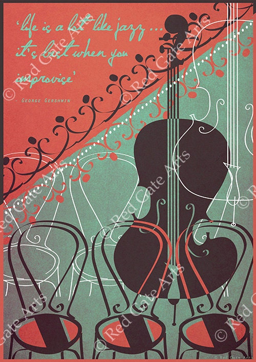 Art Deco Jazz Music Cello Poster Print Bauhaus A3 A2 A1 Vintage 1930's  Gershwin Inspirational Life Quote Vogue Cafe 1940's Kate Sampson - Etsy UK