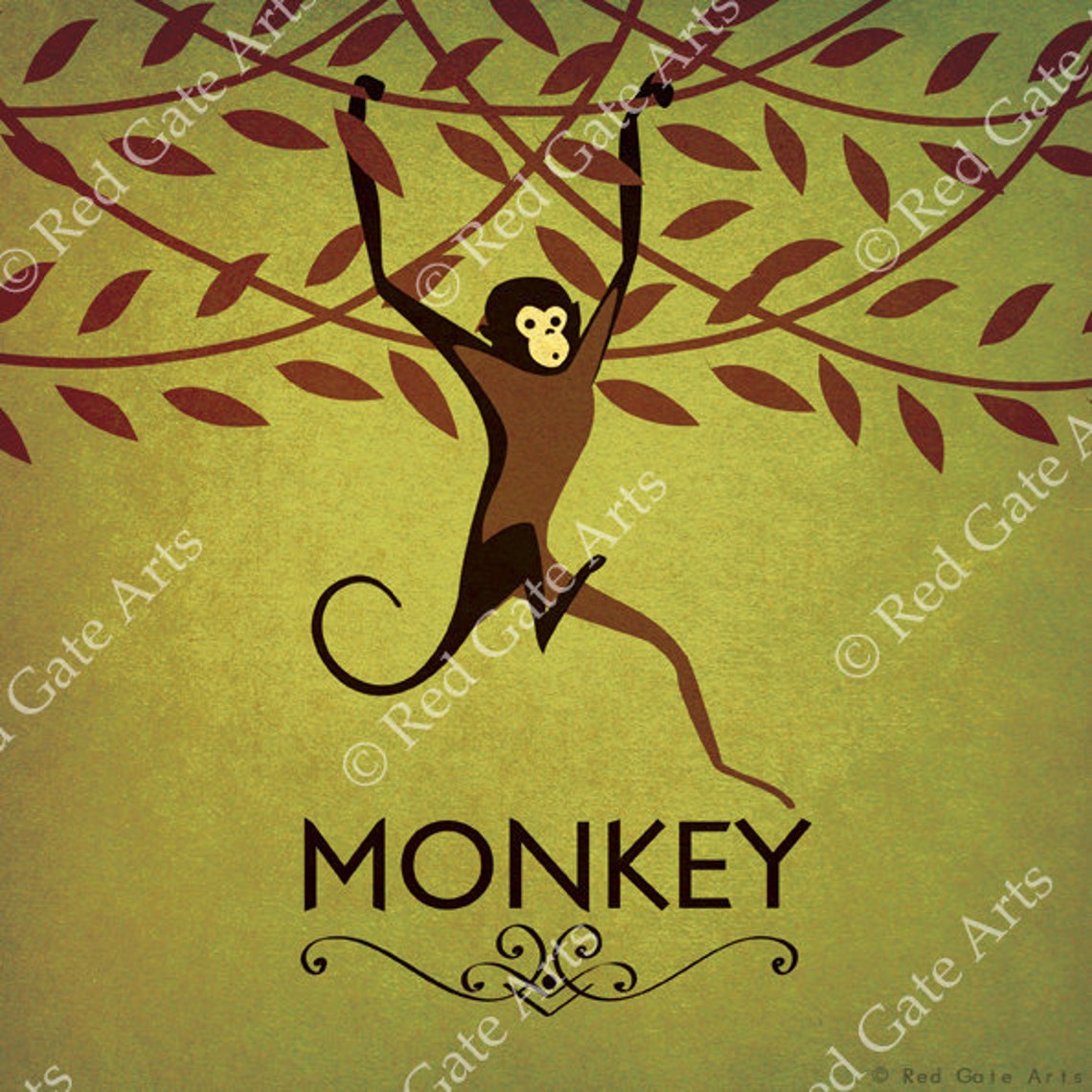 Monkey Print Art Deco Baby Nursery Vintage Animal Alphabet Etsy UK