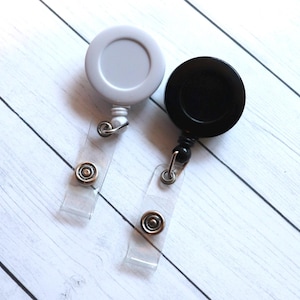ID Badge Alligator Clip, ID Holder, Rotating Badge Reel, Reel with Plastic Strap, Badge Reel Blank, White, Black, Retractable